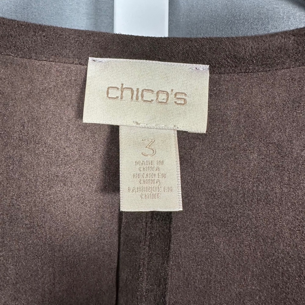 Chico's Zip Detail Faux Suede Open Front Jacket Dark Brown XL Classic Western - Picture 3 of 11